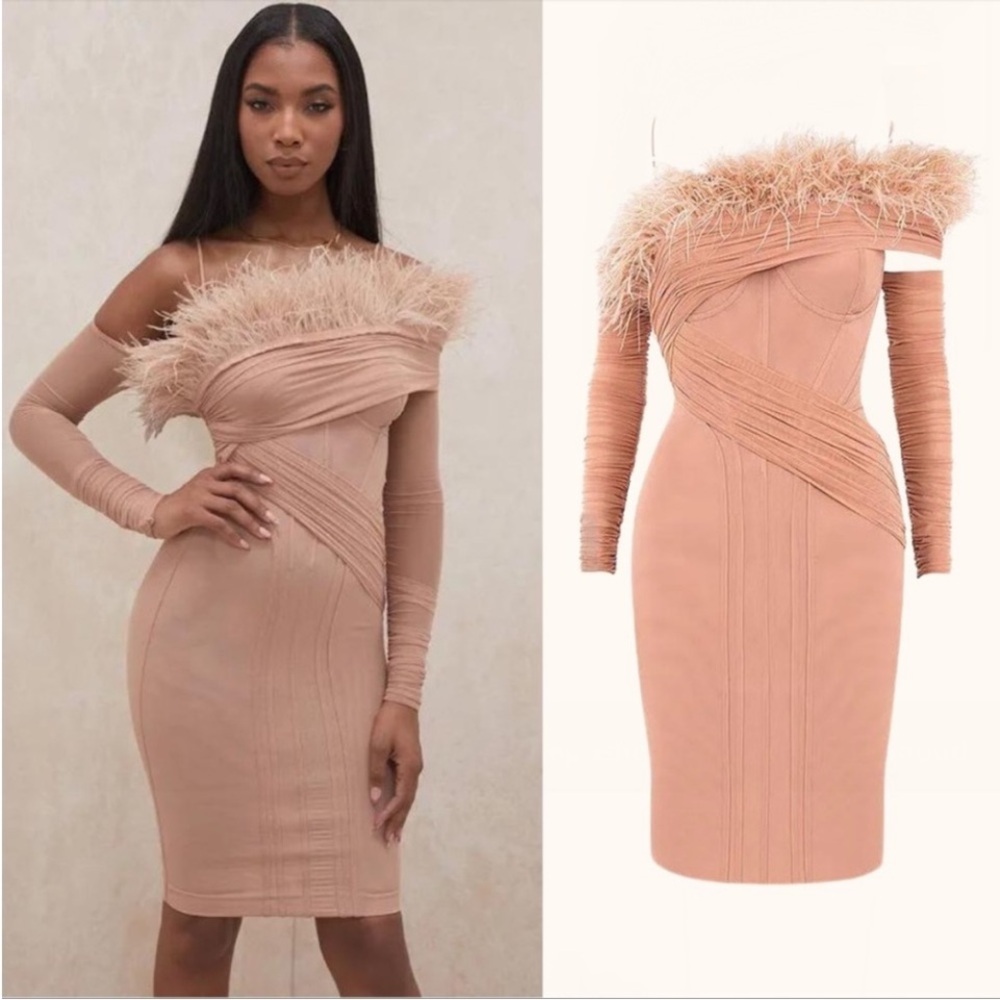 RARE HOUSE OF CB 'Naira' Blush‎ Mesh Corset Dress NWOT size XS